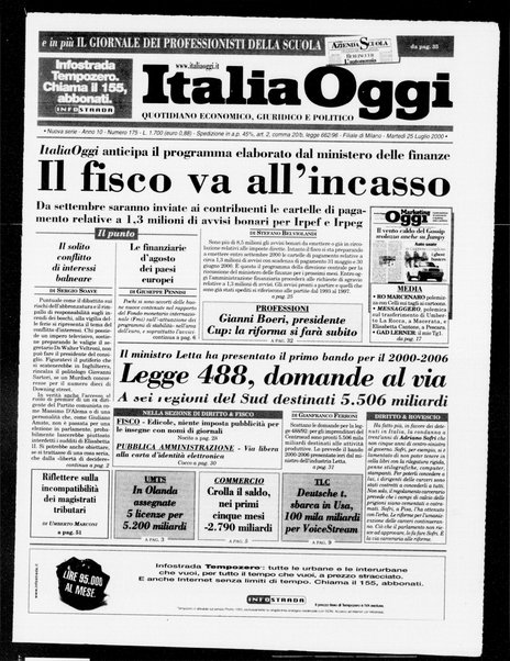 Italia oggi : quotidiano di economia finanza e politica